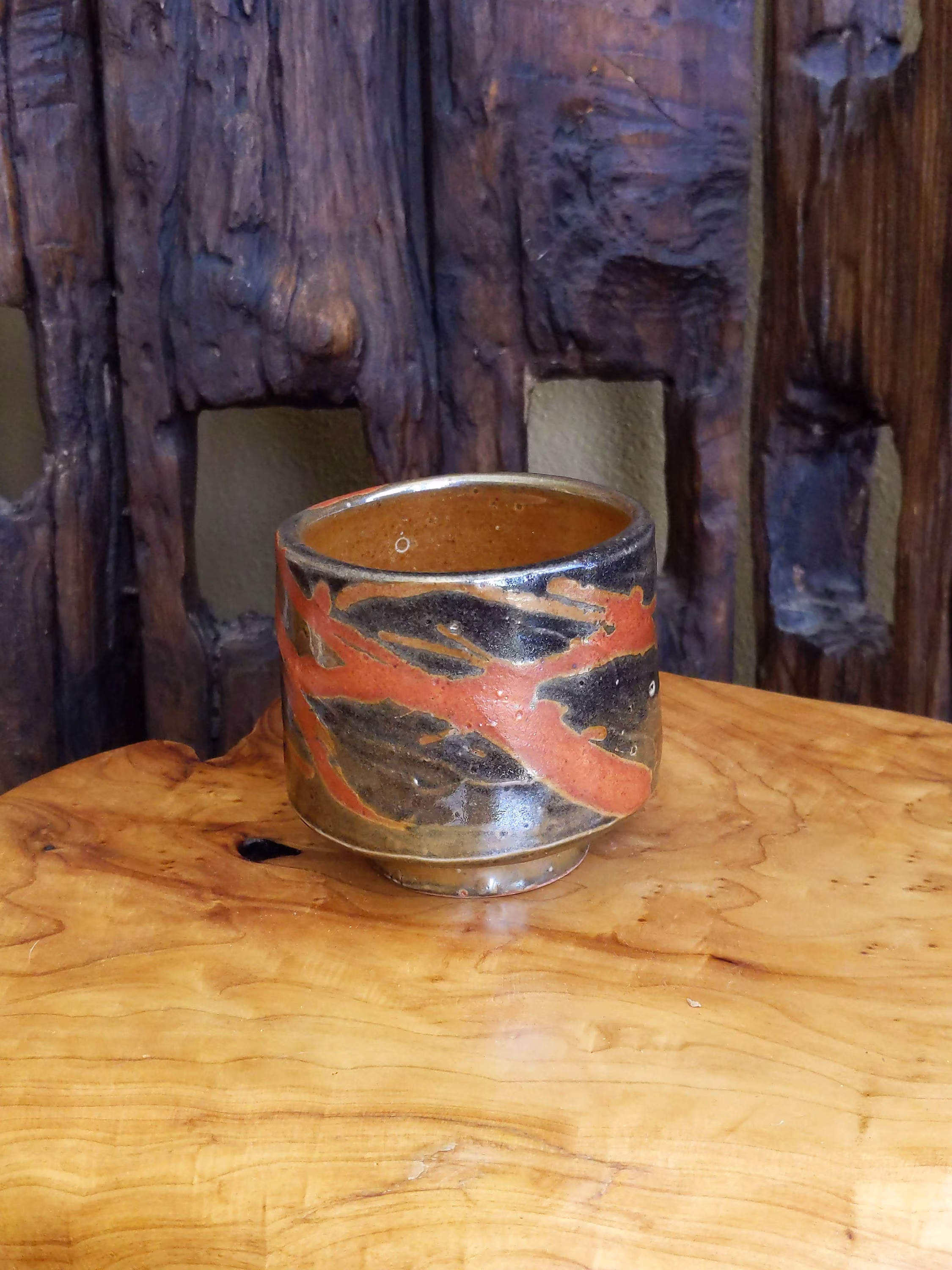Handmade Textured Large Ceramic Tea Bowl - Wabi-Sabi Matcha Yunomi Shino Chawan Slip One-Of-A-Kind Artwork Coffee Cup Unique Gift