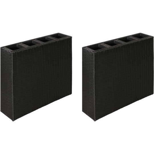 Devenirriche - Garden Raised Bed with 4 Pots 2 pcs Poly Rattan Black(2x41084) - Black