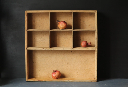 French Vintage Wooden Shelf With 7 Compartments, Handmade Divided Organizer Tray, Small Rustic Storage Box