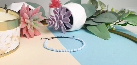 Pastel Baby Blue Seed Beed Waxed Cord Bracelet Kawaii Bead Aesthetic