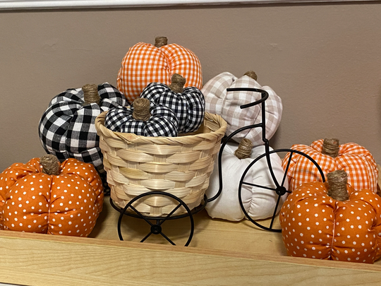 Hand Made Fabric Pumpkin For Fall Tiered Tray Decor Denim Seasonal Halloween Decorations Buffalo Checkered Polka Dot Handmade Pumpkins