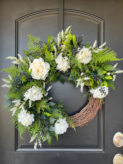 Spring Wreath, Summer Greenery All Season Farmhouse Modern Front Door Year Round Wreath