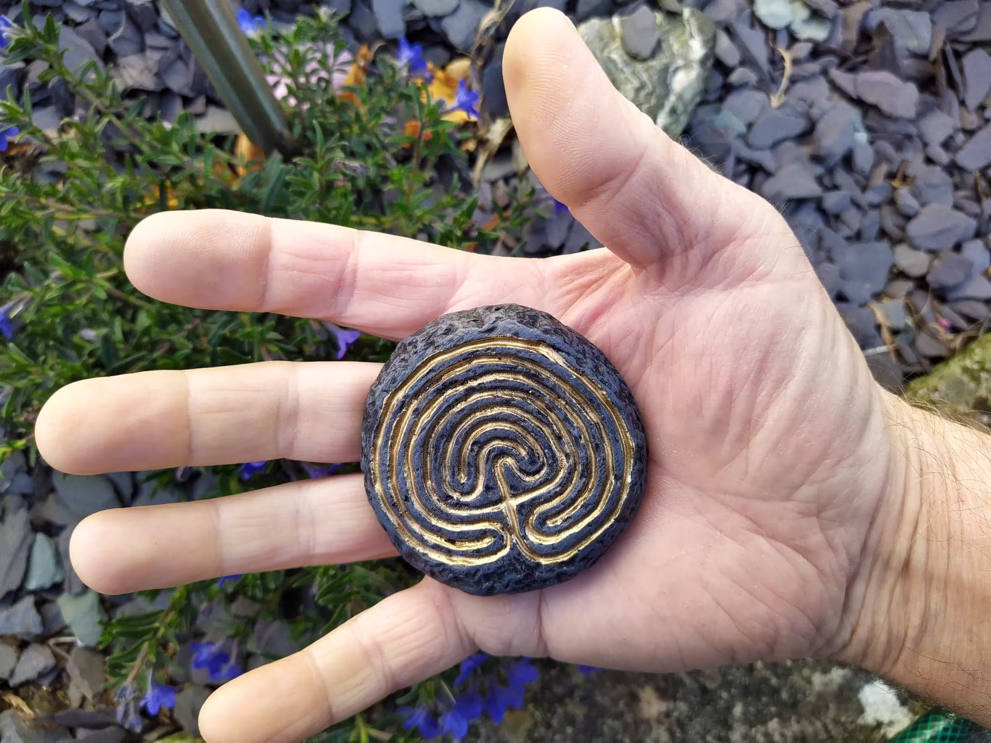 Small Labyrinth Rocky Valley Maze Pagan/Wiccan Symbol Stone, Indoor Or Outdoor Weatherproof, Pocket Altar Flower Pot Rocks
