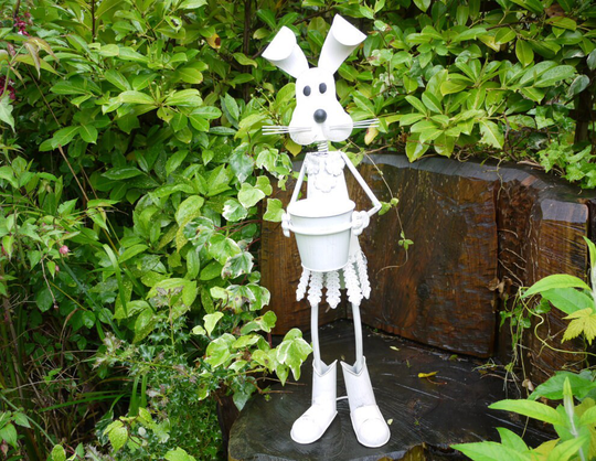 White Rabbit Planter Outdoor Garden Pot Ornament Patio Display For Flowers/Herbs - Quirky Gift Present
