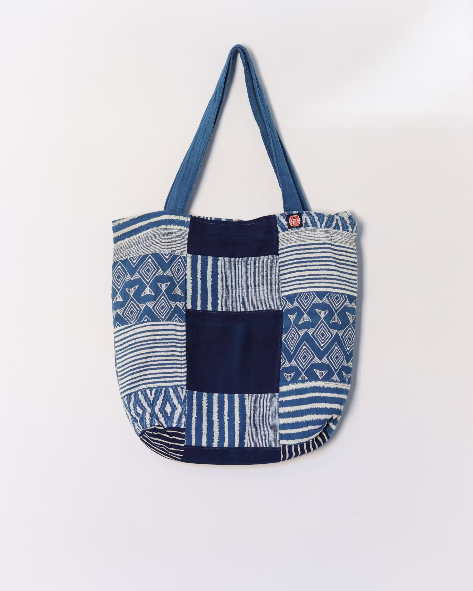 Large Size Organic Indigo Dye Patchwork Tote Bag