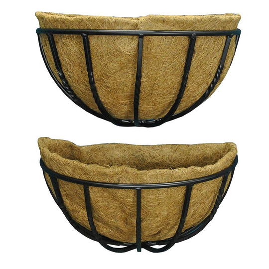 Set of 2 Manor Garden Black Metal Wall Basket Manger Trough Hayrack Planters (40cm)