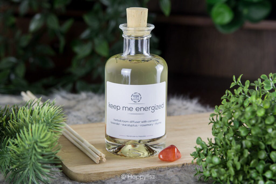 Keep Me Energized/Carnelian Crystal Reed Diffuser With Eucalyptus, Rosemary, Thyme & Lavender