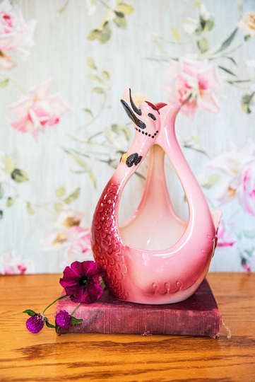 Hull Pottery Duck/Goose Swan Planter #413; Some Sort Of Water Fowl Wearing A Bow Tie, Mid Century Art Pottery