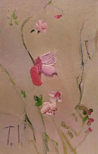 Miniature Painting, Wildflower French Oil Painting. Tiny Wild Flower Peinture De Fleurs Artdustudio 4.5x7 In