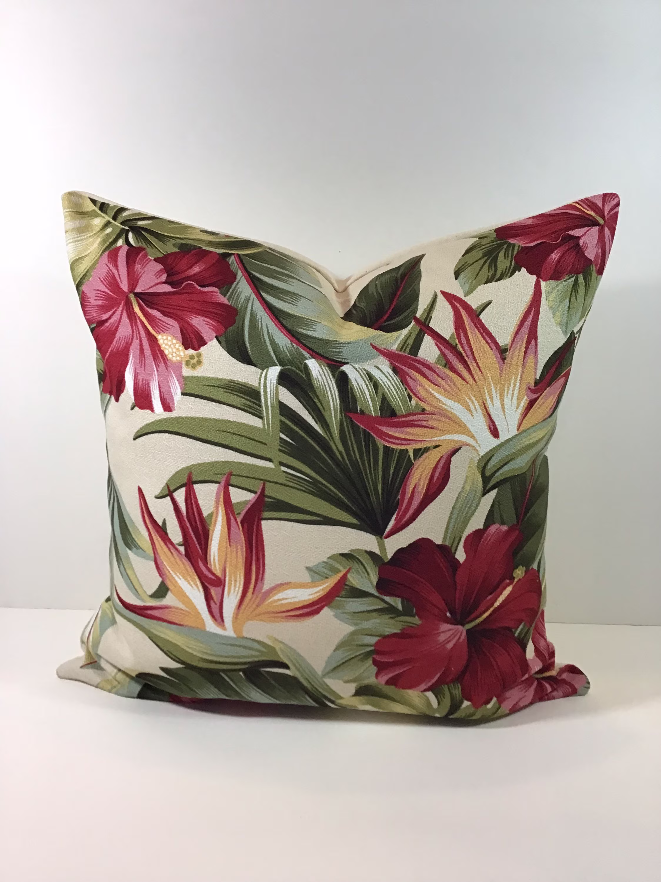 Hawaiian Pau Hana Tropical Bark Cloth Kahala Decorative Pillow Cover, 2, Trendtex Fabrics, Hibiscus Cushion