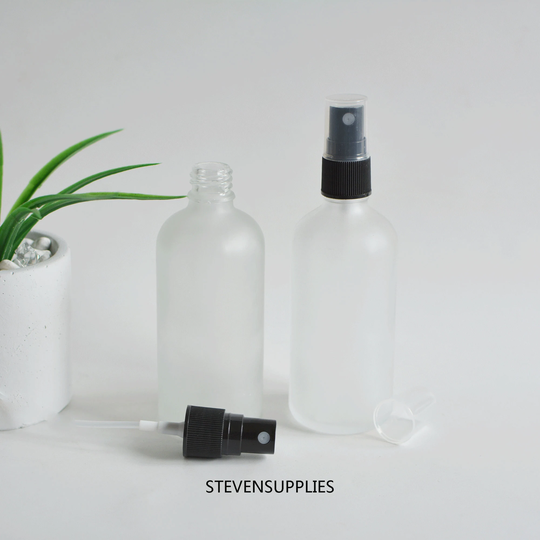 100Ml Frosted Glass Spray Pump Bottle, Black Perfume Sprayer Top Head, Empty Fine Mist Skin Care Cosmetic Packaging, Herb Oil