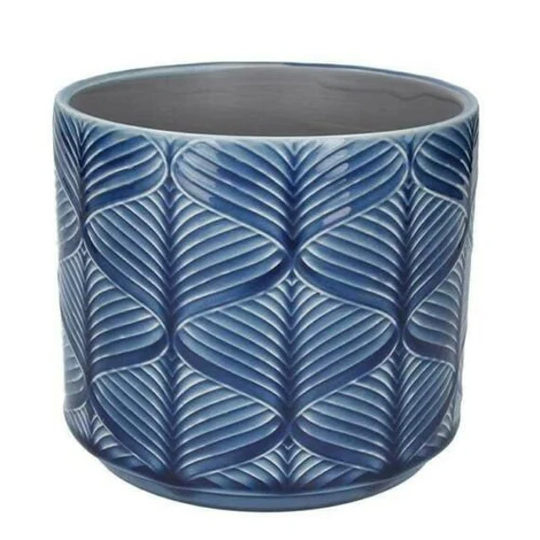 Navy Blue Wave Glazed Ceramic House Plant Pot Cover, Geometric Design, Indoor Succulent Planter - 4 Sizes