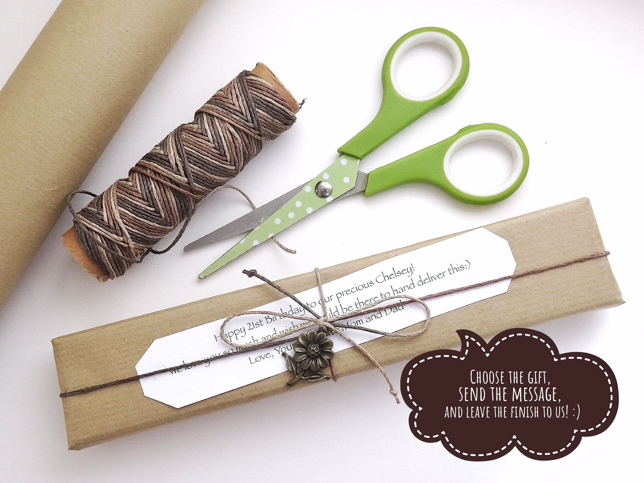 Gift Wrapping, Organic Gift Wrapping With Recycled Paper, Natural Jute String, Matching Charm, Birthday Anniversary