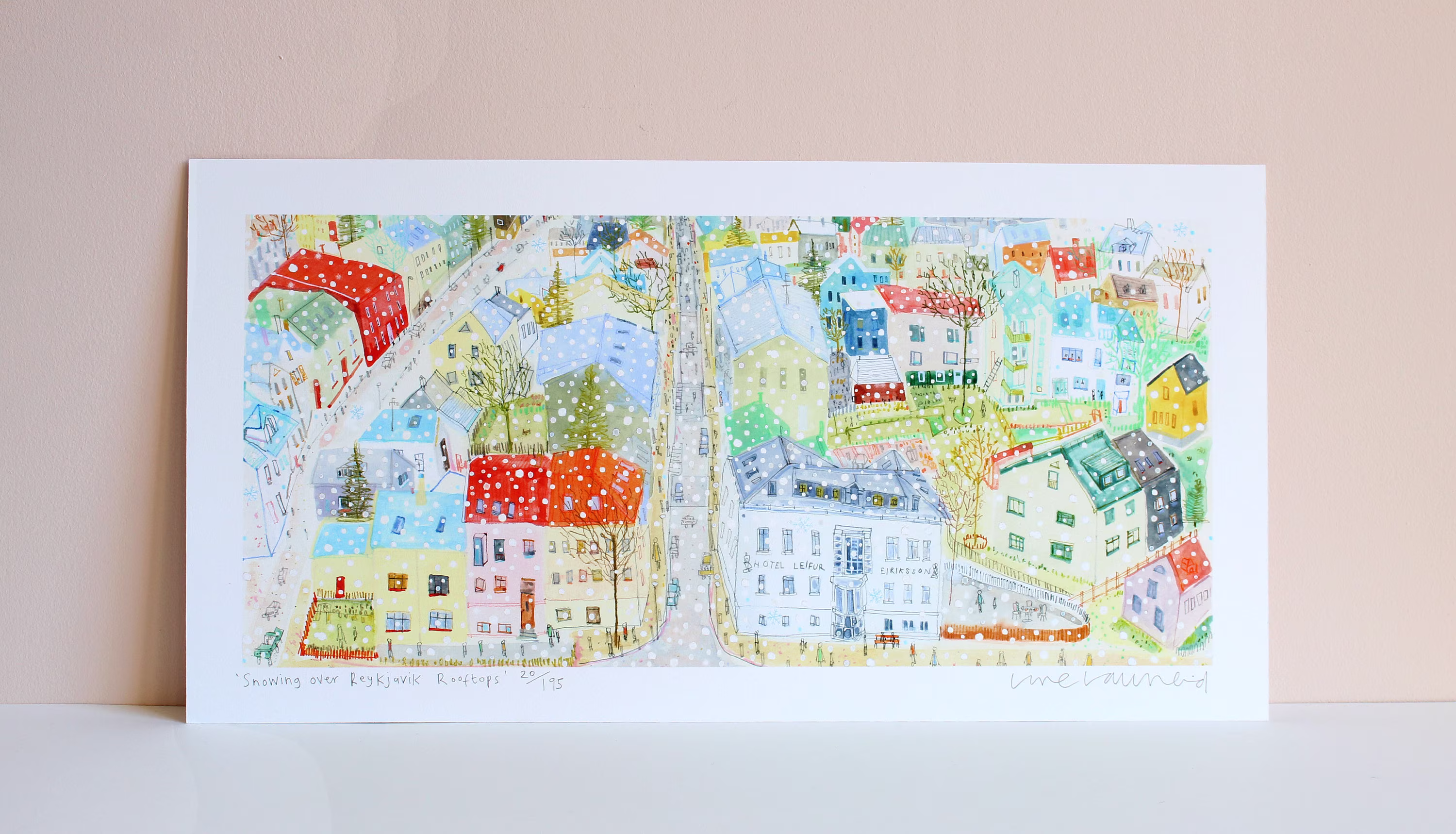 Snowy Reykjavik Rooftops Iceland Art, Reykjavik Christmas, Watercolor Painting, Colourful Houses, Holiday Season, Print
