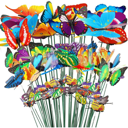32 Animals Garden Sculptures Decoration, 24 Butterflies Garden Sticks, 8 Dragonflies Garden Sticks, Colorful Stakes Sticks for Garden Patio Plant