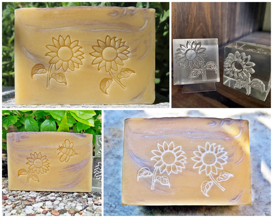 Small Bee, Sunflower Acrylic Soap Stamp/Cookie Stamp/Clay Pottery Ceramics Stamp/Paper Stamp