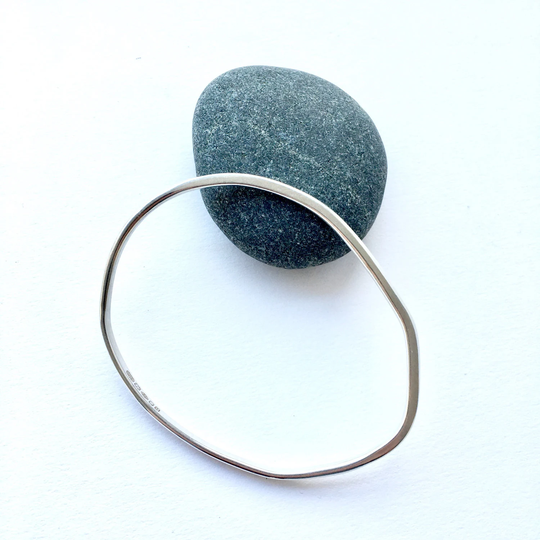 Organic Shape Hammered Silver Oval Bangle - 21.5 cm Circumference Henry Moore Inspired For Men Or Women Gift Her Him