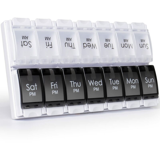 Weekly Pill Organizer 2 Times a Day, BPA Free 7 Day Pill Box Case Medicine Organizer Easy Push Button Design, Tablet Box with Large Compartments to