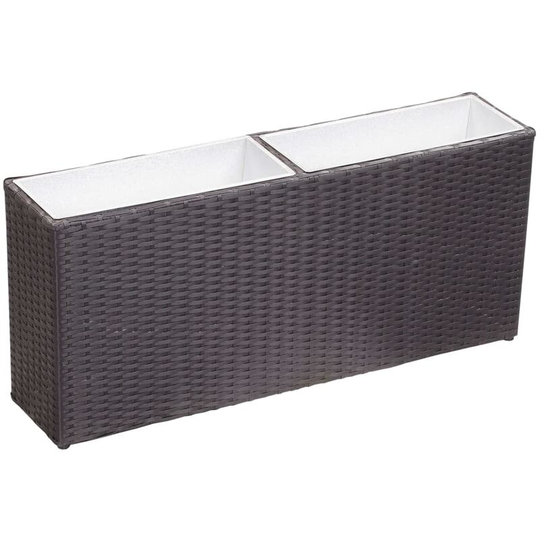 Devenirriche - Garden Raised Bed with 2 Pots 90x20x40 cm Poly Rattan Black - Black