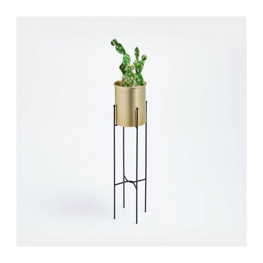 BTFY Metal Planter, Indoor Plant Stand, Medium Brass Metal Raised Planter On Black Legs, Brass Plant Pot Stand