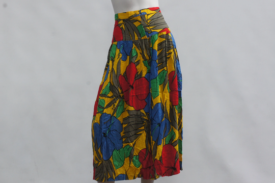 Vintage 80S Bright Floral Print Midi Skirt By Karen Kane
