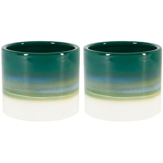 Reactive Glaze Plant Pots - 12cm - Emerald - Pack of 2 - Nicola Spring