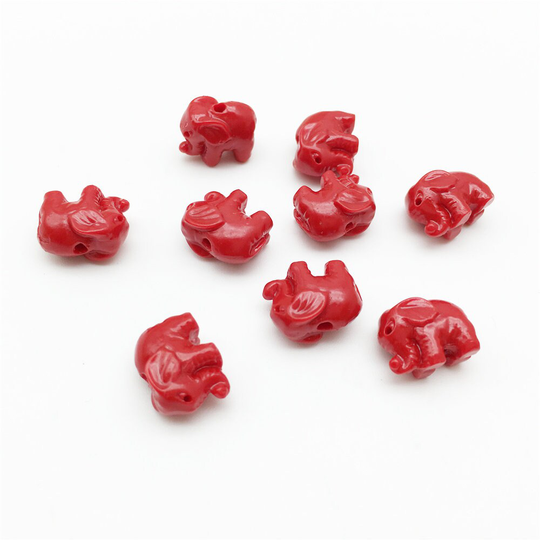 50Pcs Red Resin Coral Powder Elephant Beads , Elephant Charms, Yoga