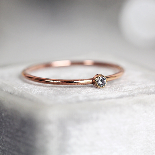Salt & Pepper Diamond Engagement Ring - Skinny Rose Gold Solitaire Dainty