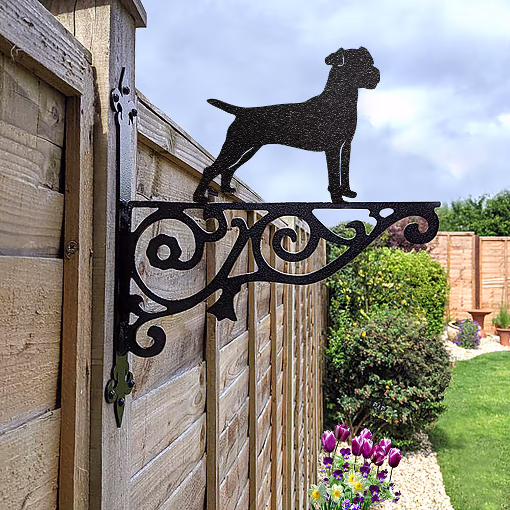 Patterdale Terrier Ornamental Hanging Bracket - Contemporary Basket Wall Mounted Decorative Garden Black