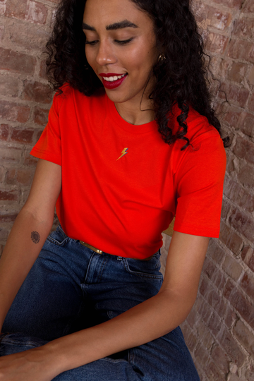 Embroidered Lightning Bolt Organic T-Shirt For Women