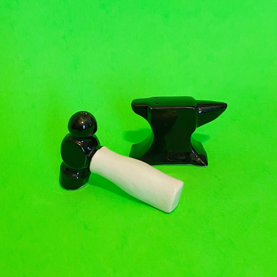Hammer With Anvil Salt & Pepper Shakers - Vintage