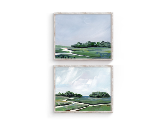 Salt Marsh Print Set, Coastal Landscape Prints, Painting, Coastal Wall Art, Modern Decor, Art Print Set, Set Of Beach