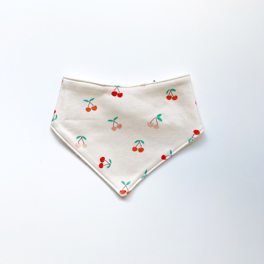 Organic Cotton Knit Drool Bib - Mini Cherries With Soft Minky Backing