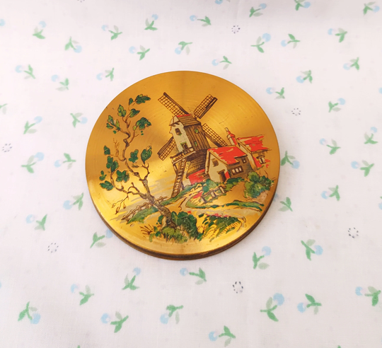 Vintage 1960S Zenette Powder Compact Windmill Design Brass Mid Century Vanity Mirror Collectable Retro Valentine Mother's Day Gift