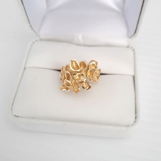 Gold Ring 10K Luxury Chunky Gold Ring Vintage Yellow Diamond Cut Statement Jewelry Floral Design Wedding Birthday Unique Gifts