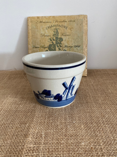 A Lovely Blue & White Holland Inspired Indoor Plant Pot With Sailing Boat Windmill Design