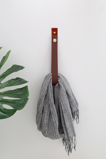 Leather Hanger Strap With Snap That Opens & Closes - Functional Wall Entryway Organizer Hook Bathroom Hand Towel Holder Brass Boho Decor