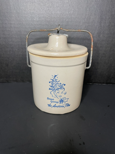 Vintage Season Greeting The American Plan Cheese Crock