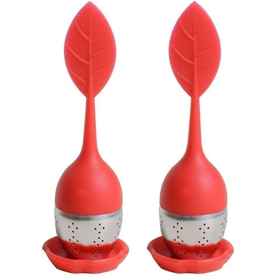 Infuser/Tea Infuser/Filter Diffuser/Tea Leaf Tea Strainer, Infuser Made of Food Grade Silicone and High Quality Stainless Steel, Set of 2 pcs (Red)