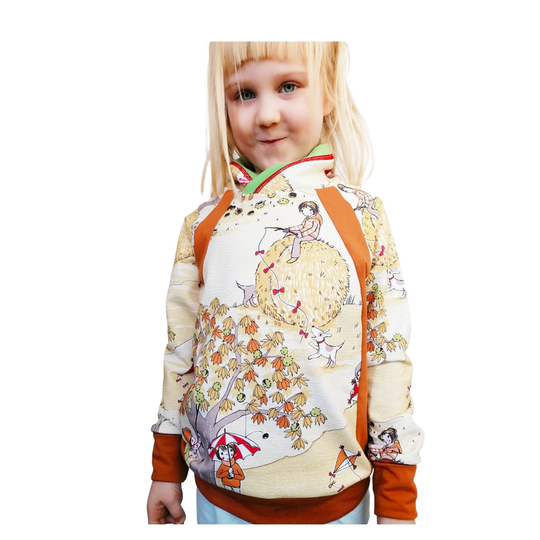 Organic Cowl Neck Jumper, Unisex Colourblocked Autumn Scene Swearshirt, Handmade For Babies & Kids in The Uk, Eco Friendly Clothing