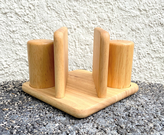 Vintage 80S Blonde Wood Set, Napkin Holder W Salt & Pepper Shakers For Scandinavian Decor