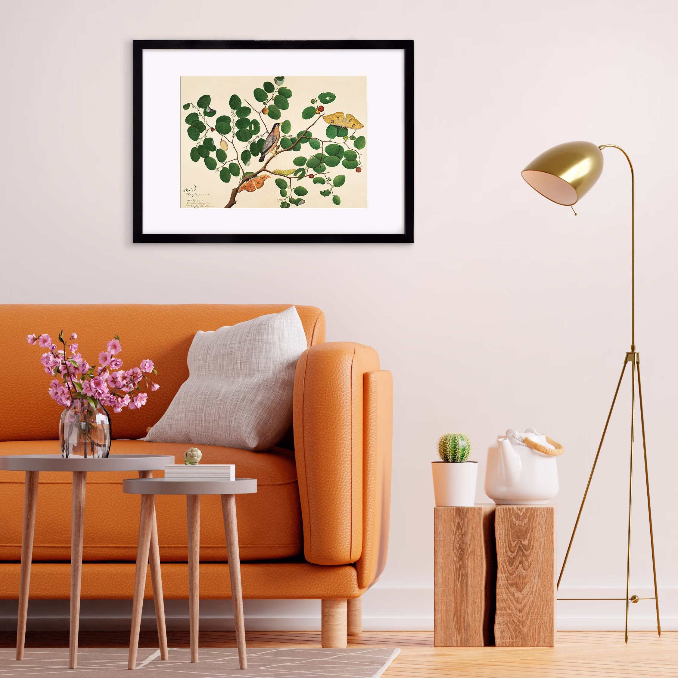 Framed Mounted Indian Jujube Tree Art Vintage Print Poster Antique Sheikh Zain Al-Din Painting Nature Birds Butterflies Georgian Victorian