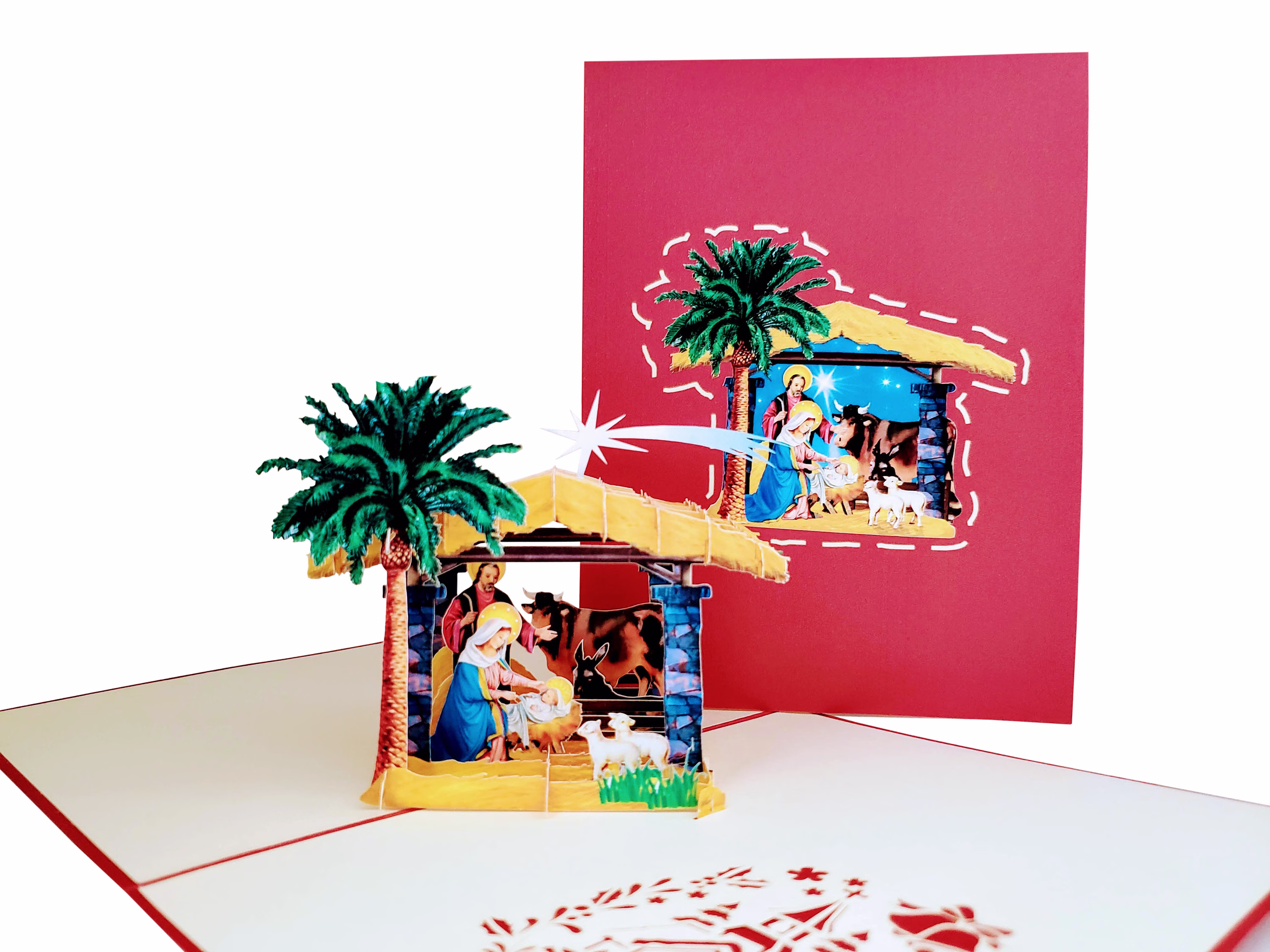 Christmas Stable Nativity Scene 3D Pop Up Greeting Card - Baby Jesus, Angels, Christ, Faith, Seasons Greetings, Inspiration, Barn, Mary, God
