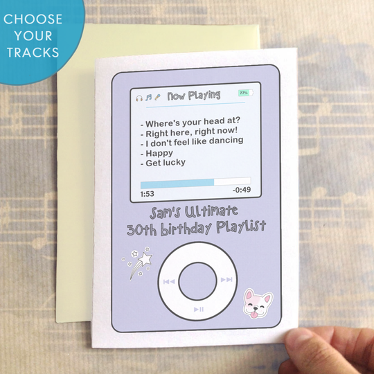 Personalised Playlist Birthday Card, Powder Blue/Blue/Pink
