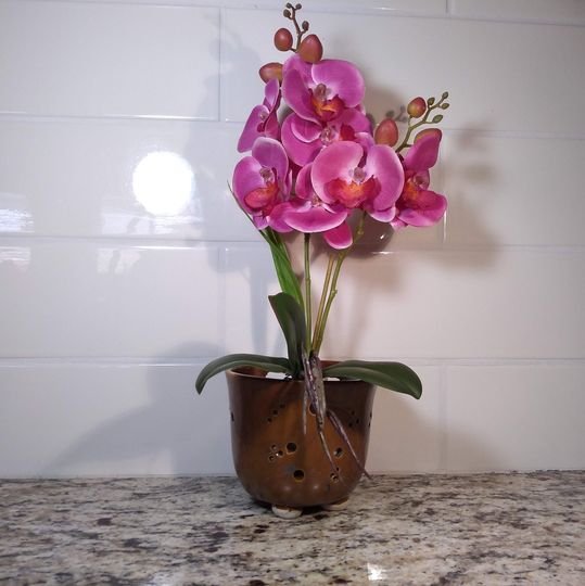 Hand Thrown Ceramic Orchid Pot - Antique Iron