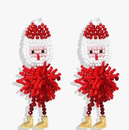 Santa Claus Earrings, Seed Bead Christmas Christmas, Holiday Jewelry, Jewelry