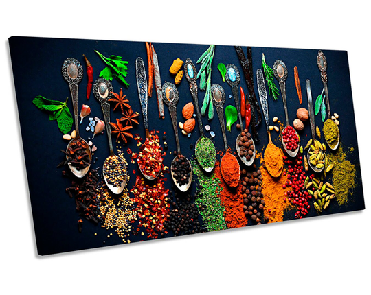 Spices Herbs Modern Spoons Panoramic Canvas Wall Art Print Picture