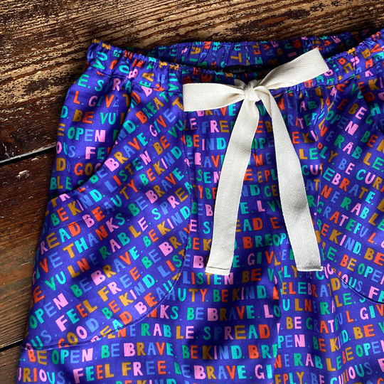 Organic Cotton Pyjama Trousers, Womens Pjs Mindful Words Print 100% Pj Bottoms Thoughtful Words, Size S Only