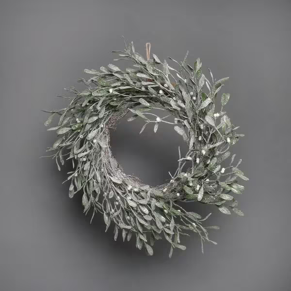 Misletoe Christmas Wreath, Front Door Traditional Christmas, Frosted Mistletoe, Rustic Holiday Season Decor