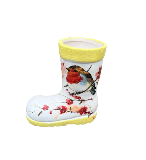 Planter, Robin Plant Pot, Planters, Unique Garden Gifts, Wellington Boot Wellie Mini Pot
